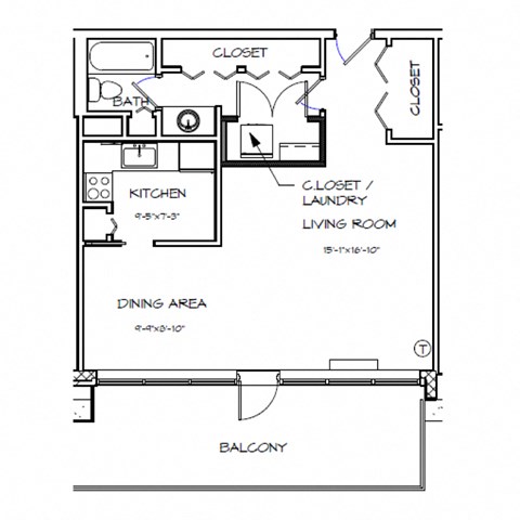 a floor plan of a small house with a bedroom and a living room